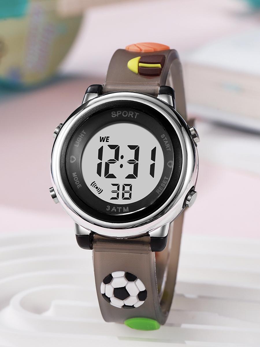 

Sports style cute cartoon ball pattern electronic watch, alloy dial silicone strap, suitable for Halloween Christmas gift чёрный