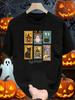 Halloween Pumpkin Cat Skull Stamps Graphic Print T-shirt, Short Sleeve Crew Neck Casual Top for Summer & Spring T-shirt