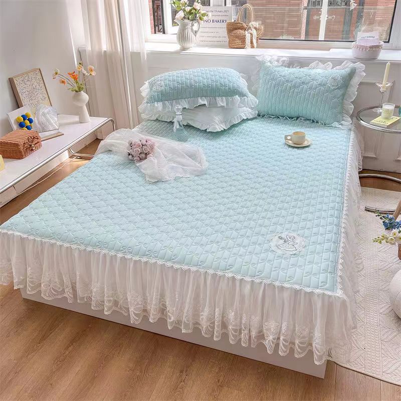 Bedding Ice Silk Latex Bed Skirt Pillowcase Three-piece Machine Washable Folding Latex Mattress Bed Cover Non-Slip