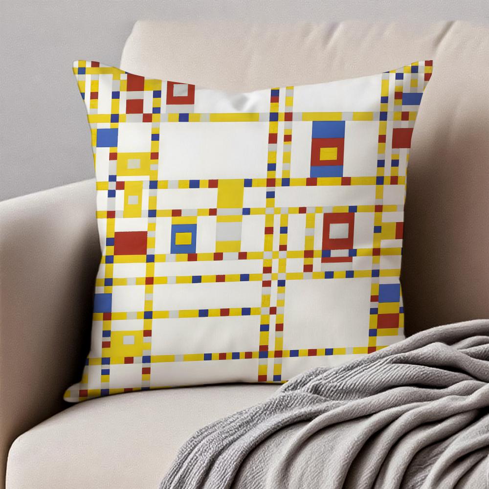 Classic Bright Simple PPiet Cornelies Mondrian Cushion Cover Pillowcase Antidustmite Invisible Zipper Short Plush Sofa Cushion