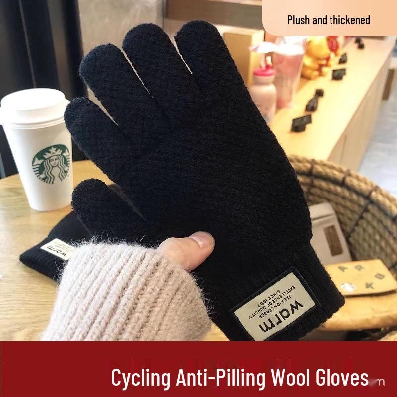 

Мужские шерстяные перчатки с сенсорным экраном - на флисовой подкладке, утолщенный вязаный стиль для зимней езды на велосипеде