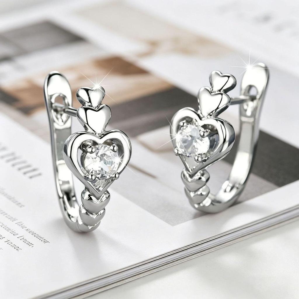 Elegant Sweet Heart Hollow-Out Zircon Earrings for Women