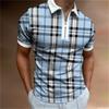 Trendy short-sleeve polo with checkered pattern, half-zip, casual and stylish.