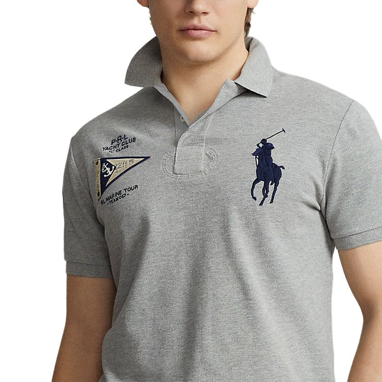 Polo Ralph Lauren SS23 Brand Logo Embroidered Straight-Cut Short Sleeve Polo Shirt Men Tops Gray MNPOKNI1N822430-020