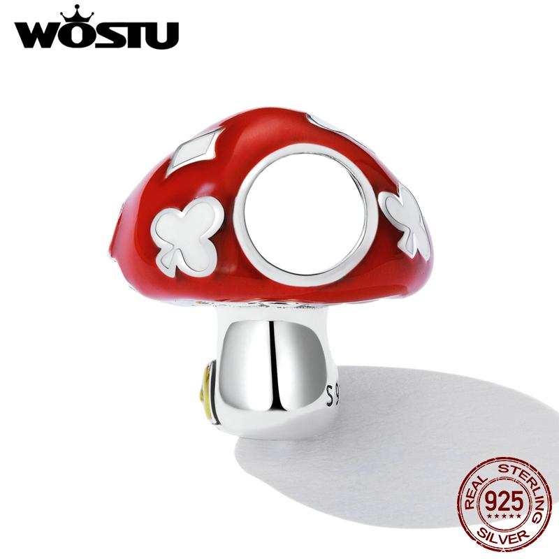 WOSTU Breloques en forme de champignon rouge en argent sterling 925 pour femme, adaptées aux bracelets originaux à faire soi-même, bijoux d'anniversaire, cadeaux