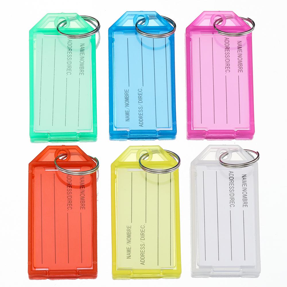10pcs Plastic Key Tags With Flap Label Window Strong Split Ring For Diy Id Keychain Luggage Backpack Car Keys Identification Tag