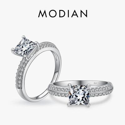 Modian Lüks Kare Temizle CZ Yüzük 925 Ayar Gümüş Moda Köpüklü Parmak Yüzük Kadınlar Için Düğün Güzel Takı