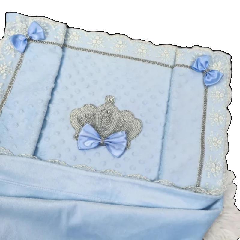 Dreamy Fairy Tale Style 3D Rhinestone Crown Embroidered Lace Soft Dot Fleece Baby Warm Blanket