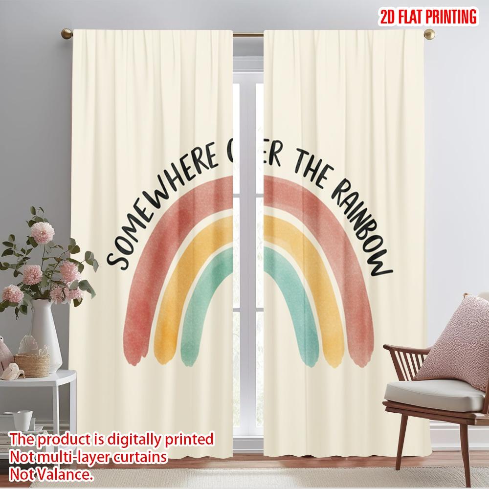 

2pcs 2D flat printing Party Curtain Rainbow 100% Polyester Fabric Without Electricity Birthday Party for Oversized Outdoor 52.50×116.00 CM 2pcs