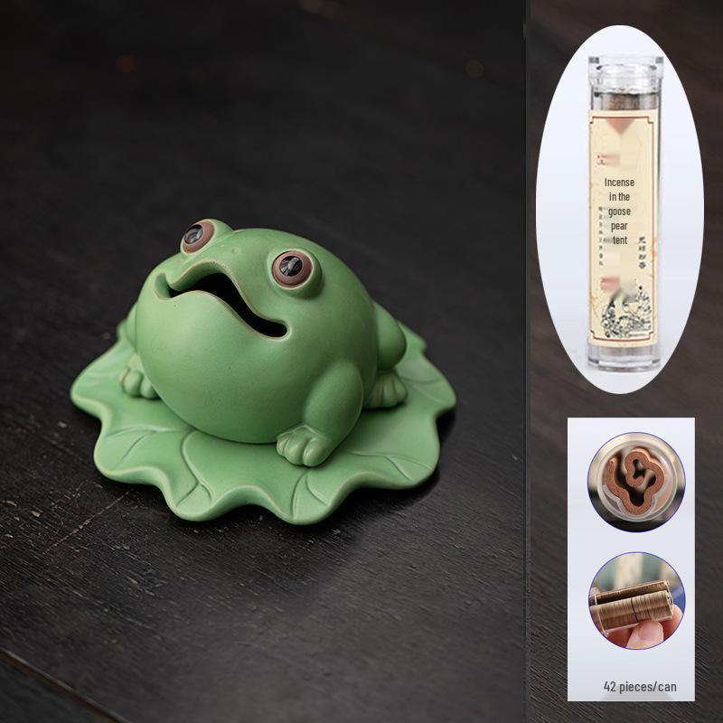 Ding Gua Gua Ceramic Frog Incense Burner - Zen Style Aroma Diffuser Ornament for Home