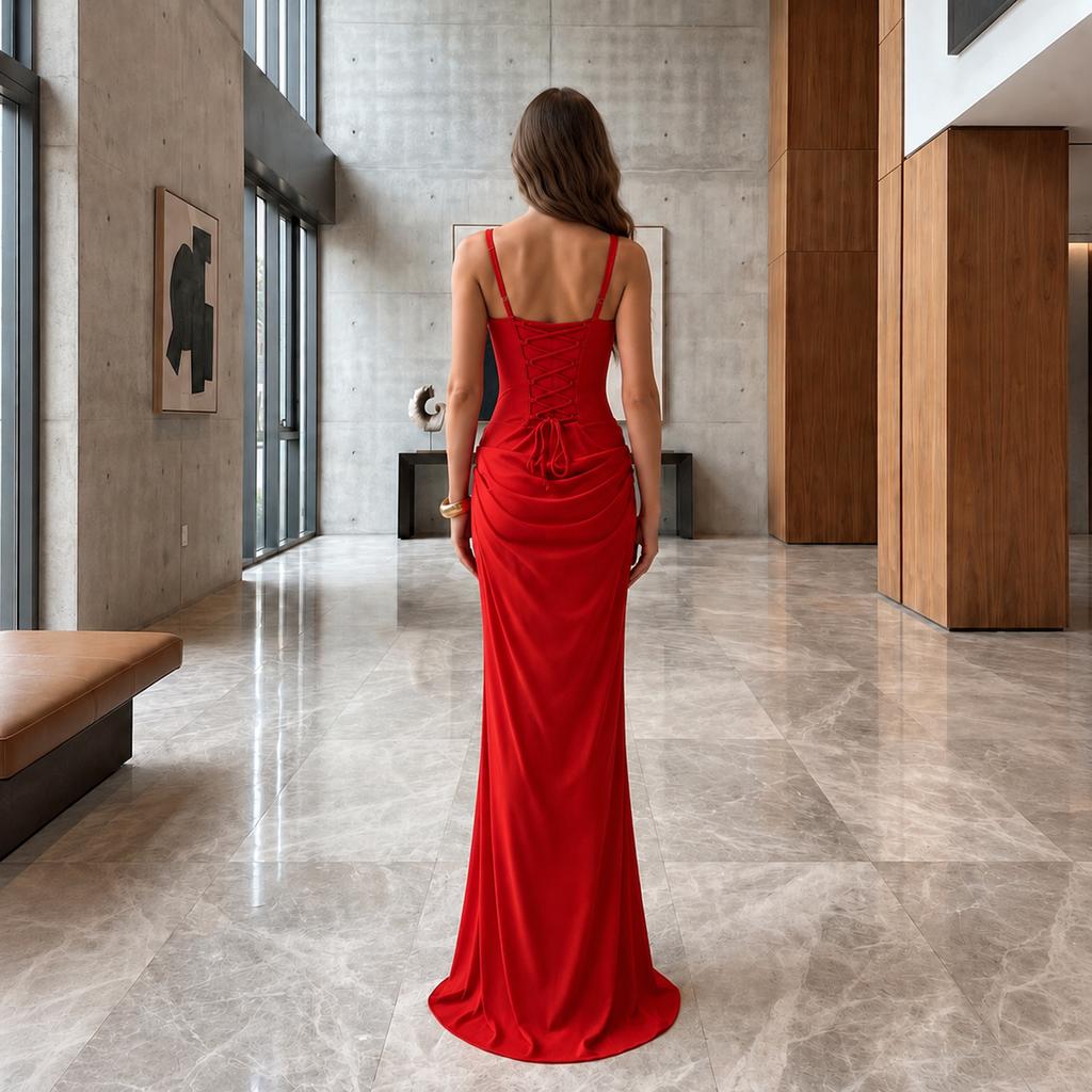 Women's Color Spaghetti Strap Corset Bodycon Dress - Slim Fit -Hugging