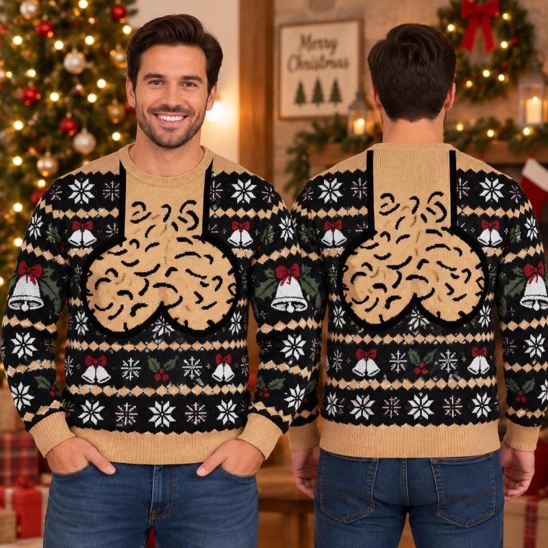 Men kid Christmas Ugly Sweatshirt Funny Chest Hair Suspender Crew Neck Long Sleeve Snowflake Bell Green Red Blue Party Gifts