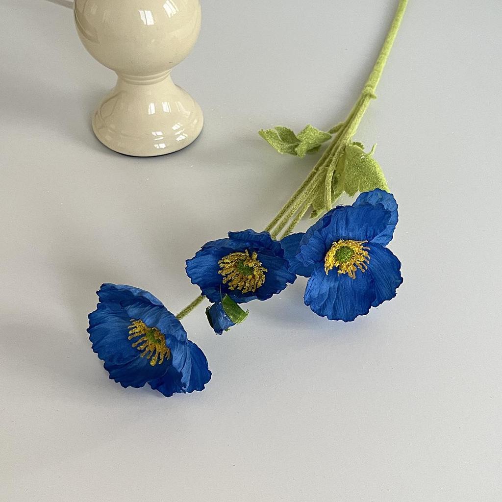 Silk Flocked Poppy Artificial Flowers for Wedding, Home Décor, and Photography Props