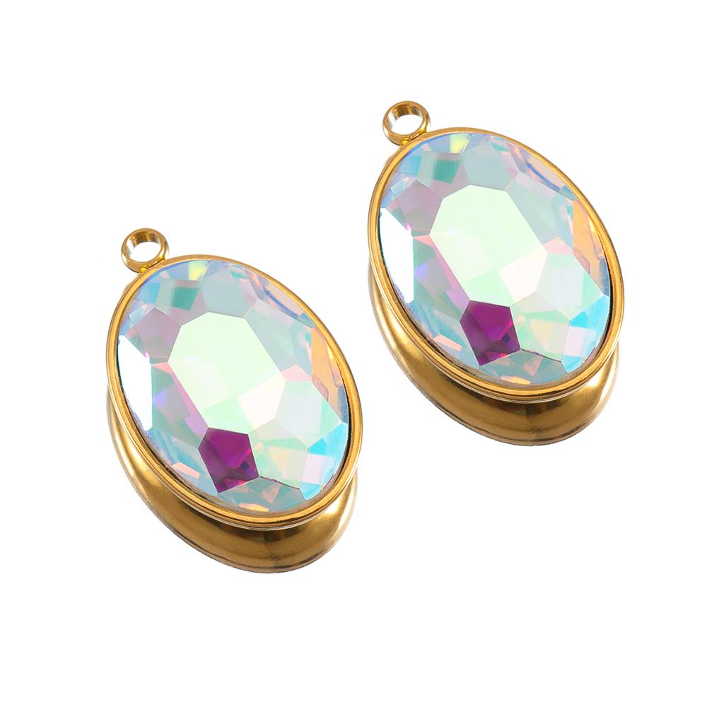 5pcs Colorful Crystal Charms Stainless Steel Geometry Oval Star Flower Charm Earrings Pendants for DIY Necklace Jewelry Findings