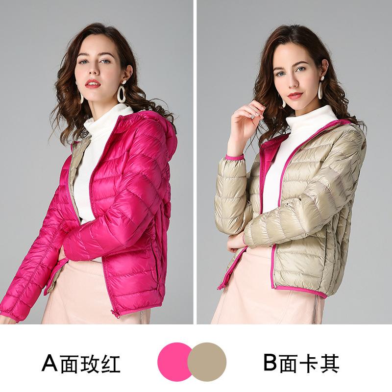 Autumn and winter new light down jacket women's hooded double-sided wear on both sides short thin lightweight coat tide