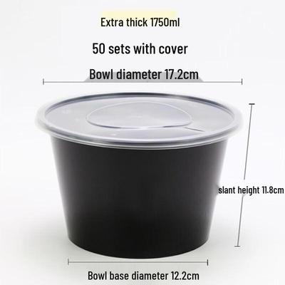 Disposable Round Plastic Food Container Set (Black Bowl, Clear Lid)