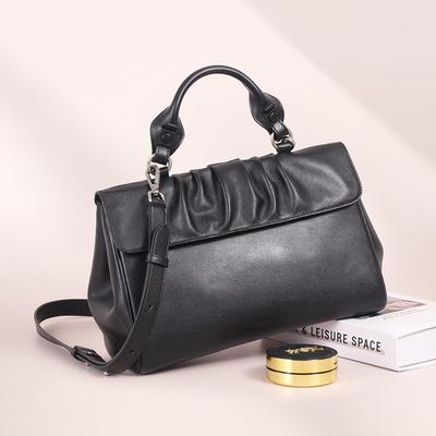 2026 New Niche Design Pleated Square Bag Trendy All-match Shoulder Fashionable Korean Authentic Leather High-quality Cross-body