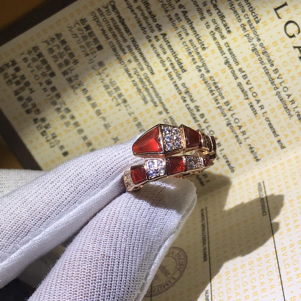 High Version 925 Sterling Silver Two-Row Diamond & Mother-of-Pearl Snake Ring