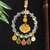 Gold Foil Car Mirror Dangle Pendant Five Paths Wealth Goddess Lucky Lock Mobile Phone Chain Beads Hangings Decor Colorful Abacus