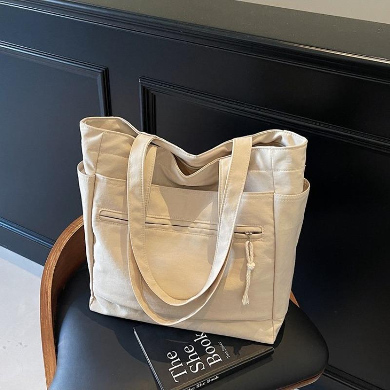 New Canvas Bag Women's Large-capacity Casual Versatile Simple Shoulder Bag Spring and Summer College Student Tote Bag