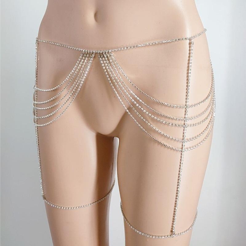 Catena per Giarrettiera Multi-strato con Strass Catena per Gamba per Night Club Femminile Catene per Coscia Catena Bikini con Frange Gioielli per il Corpo