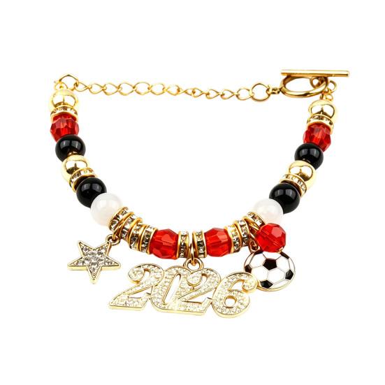 

2026 Soccer Game Themed Bracelet Sparkling Rhinestones Inlaid Beads Rust Resistant Football Bracelet Jewelry Accessory золотистый
