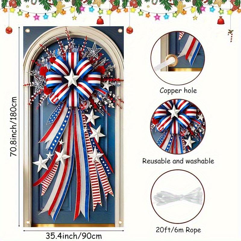 1Pc American Independence Day Star and Stripe Flag Bow Door Hanging Flag Red White Blue Holiday Decoration 2D Door Flag