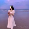 French Square Collar White First Love Dress Summer New Retro Super Fairy Bubble Sleeve Temperament Medium and Long Dress