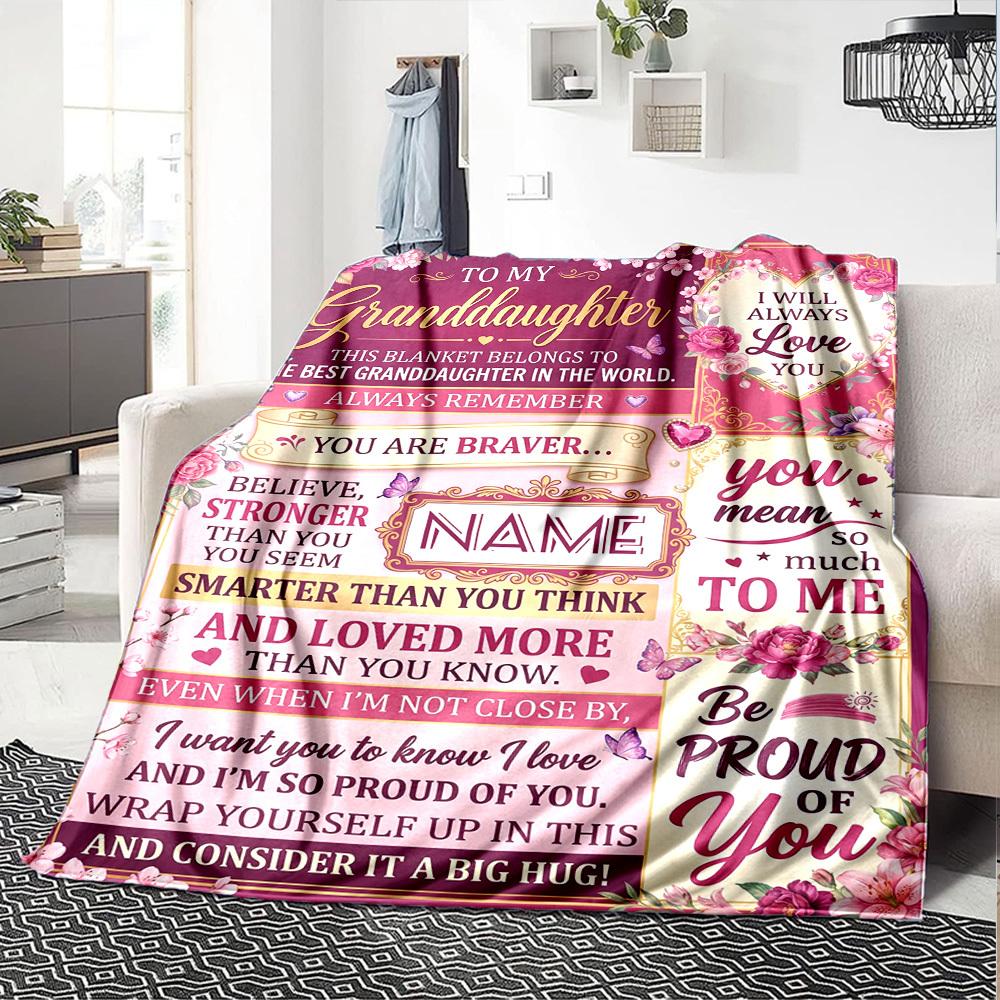 Granddaughter'S Eternal Love Customized Name Birthday Plush Blanket Suitable For Both Men And Women Digital Printing Fantasy Theme All Seasons
