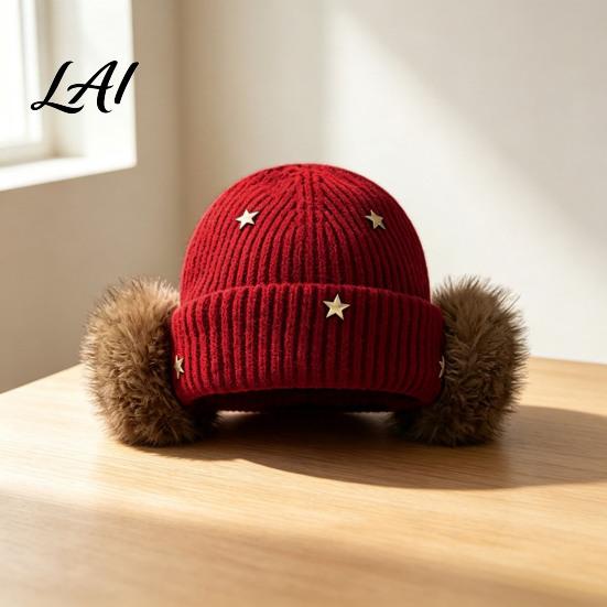Stylish Daily Wear Cap Knitted Winter Hat with Ear Protection Elastic Thickened Plush Lined Casual Versatile Accessory Cap Soft Warm Windproof