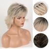Short Natural Wigs with Bangs Blond Hair With Dark Roots Daily Use Wavy Synthetic Hair Costume Party Wig for Women Heat Resistant Wig