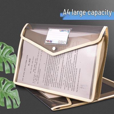Transparent A4 Thickened Snap Button File Bag - Large Capacity Student Storage and Document Organizer