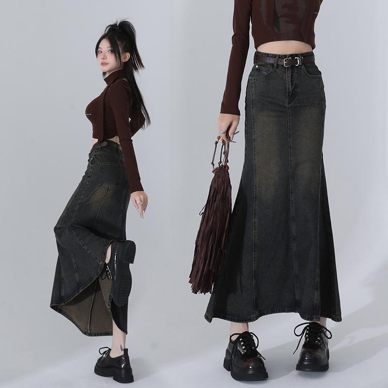 

Юбка миди джинсовая Jin Yin Retro с завышенной талией и хвостом русалки - Весна 2025 Medium