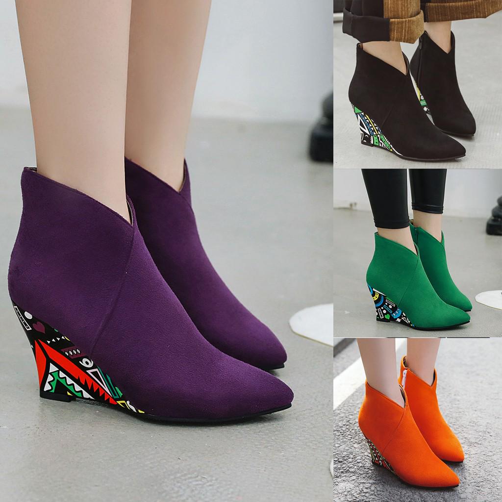 

Женские повседневные короткие ботинки из флока на танкетке с молнией по бокам 43 оранжевый