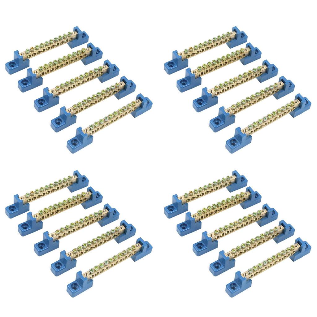 ABGR-Terminal Block Blue Terminal Bus Bar 10 Positions Screw Brass Terminal Grounding Strip Bus Bar Block Pack Of 20