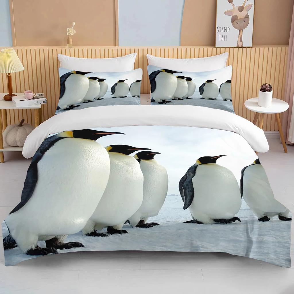 Niedliche Pinguin Bettwäsche 3-teiliges Set King Size Doppelbett Bettwäscheset Mikrofaser oder Polyester Bettbezugset Kinderzimmer Bettset