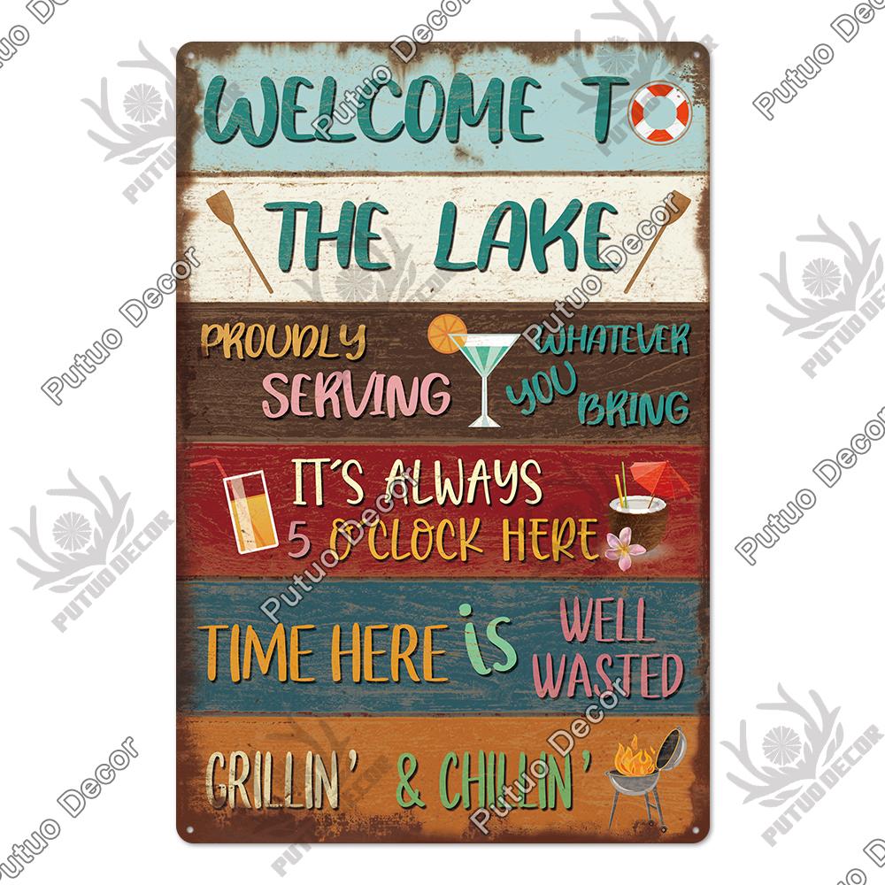 Putuo Decor Lake House Vintage Tin Signs Rustic Plaque Metal Plate Wall Art Decor for Living Room Kitchen and Entryway Posters