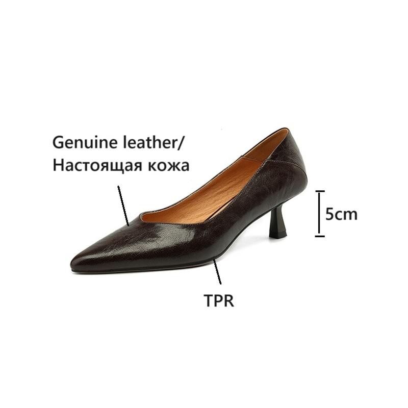 Fashion NEW Spring/Autumn Women Pumps Genuine Leather Shoes for Women Pointed Toe Thin Heel Shoes Cocise Black High Heels Stiletto Heels