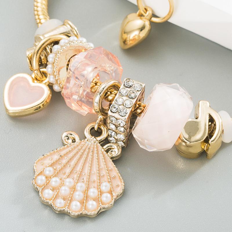Adjustable Pink Pearl Shell Bracelet Shiny Diamond Ball Bracelet
