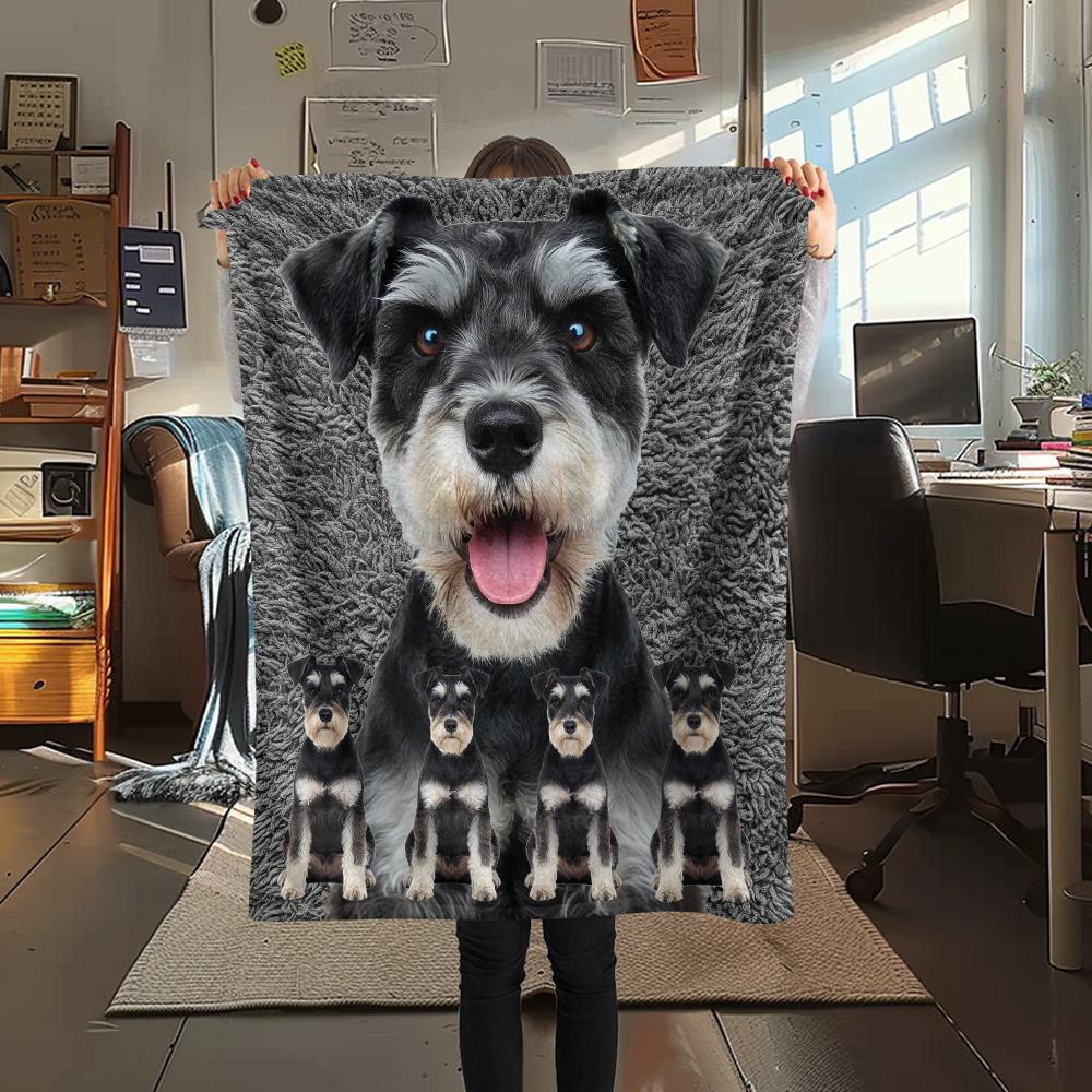1Pc Yorkshire Terrier Schnauzer Print Flannel Blanket, High quality Comfortable for All Seasons, Home Decor, Warmth and Comfort, Perfect for Gifts