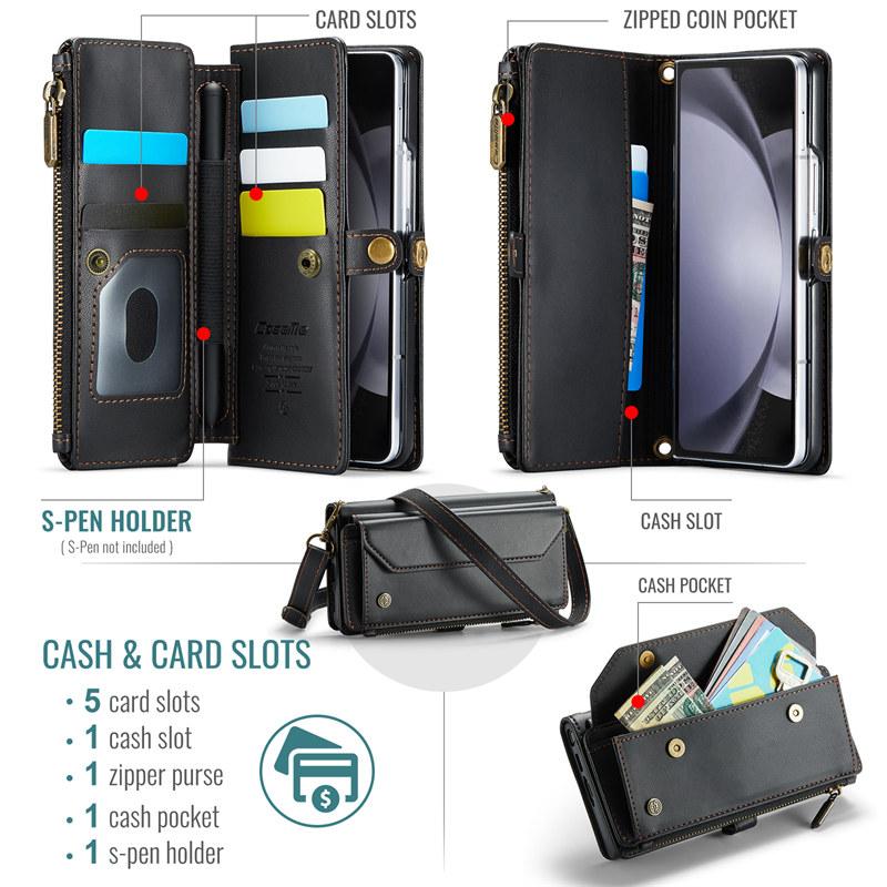 CaseMe Flip Leather Phone Case for Samsung Galaxy Z Fold 7 5G Fold 6 5 4 3 S25 Edge S24 FE S23 S22 S21 S20 Plus Note 20 Ultra Zipper Wallet Card Cover