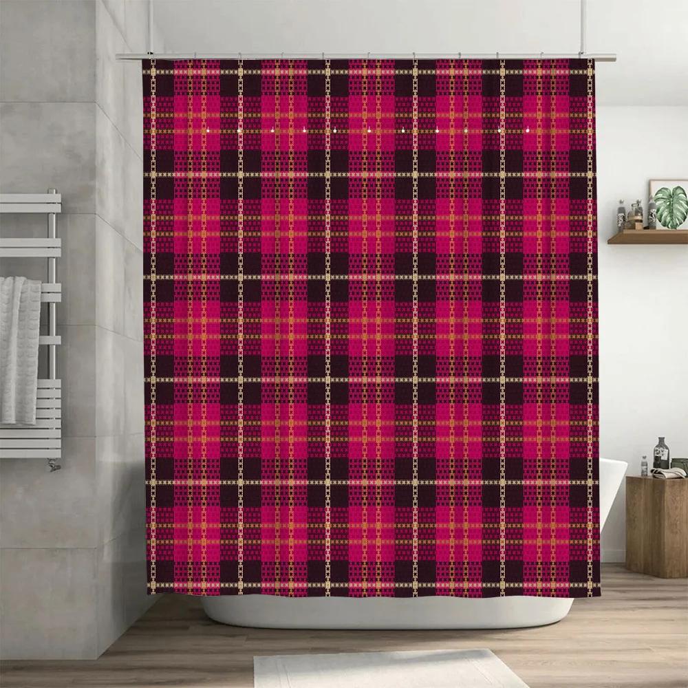 Modern Blue Plaid Shower Curtain Waterproof Bathroom Decorative Liner for Home Use