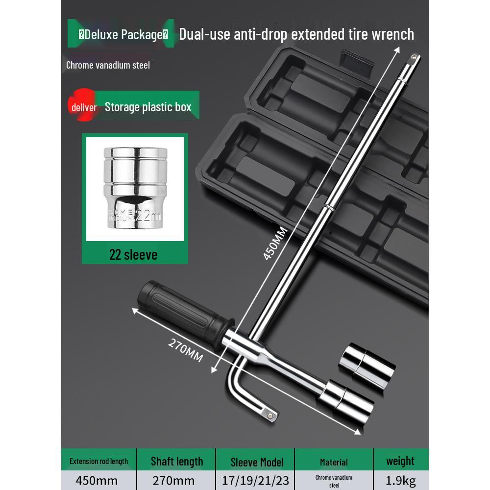 Retractable Car Tire Repair Kit with 17, 19, 21, 23 mm Wrench and Socket Tools