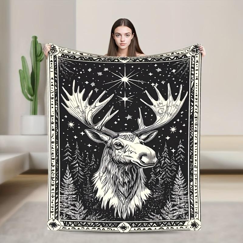Deer Pattern Flannel Blanket, Shawl Blanket For Bedroom, Dormitory, Car, Outdoor, Sofa, Travel, Office, Gift