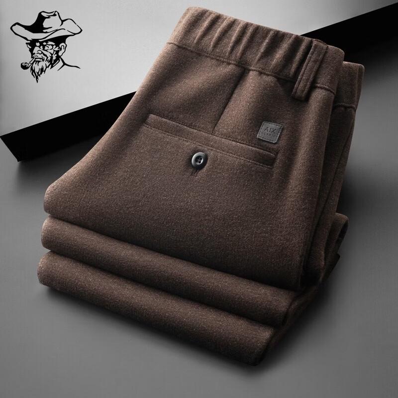 LRT Men's Wool-Blend Brushed Straight-Leg Casual Trousers