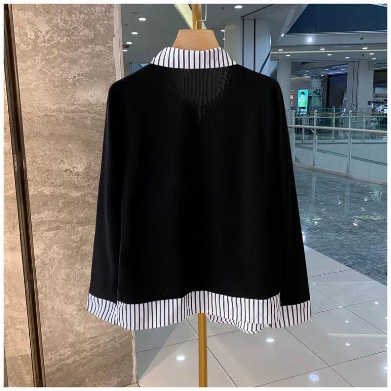 Autumn Casual Fake Two-piece Spliced Lapel Long-sleeved Shirt Loose Button Versatile Top