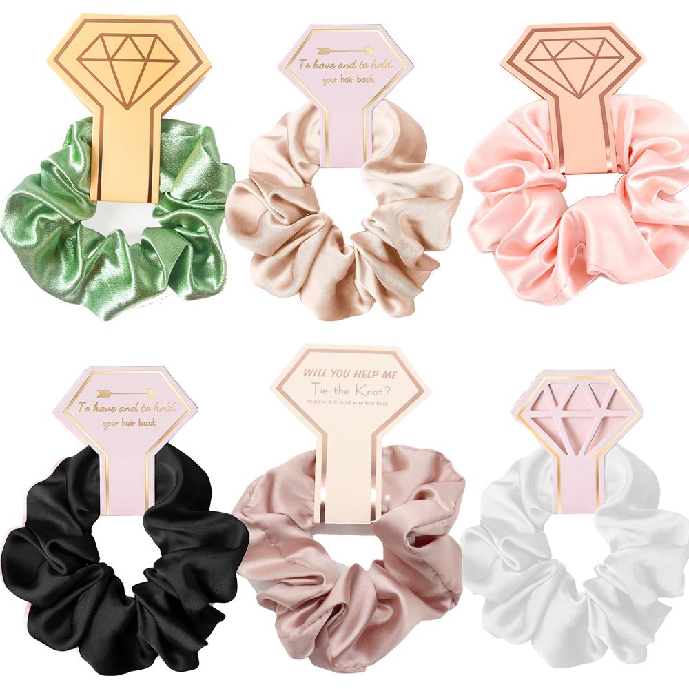 6pcs Satin Scrunchies Girls Elastic Hair Band Ponytail Holder Ties Rubber Bands Bride Bridesmaid Accessories Wedding Supplies