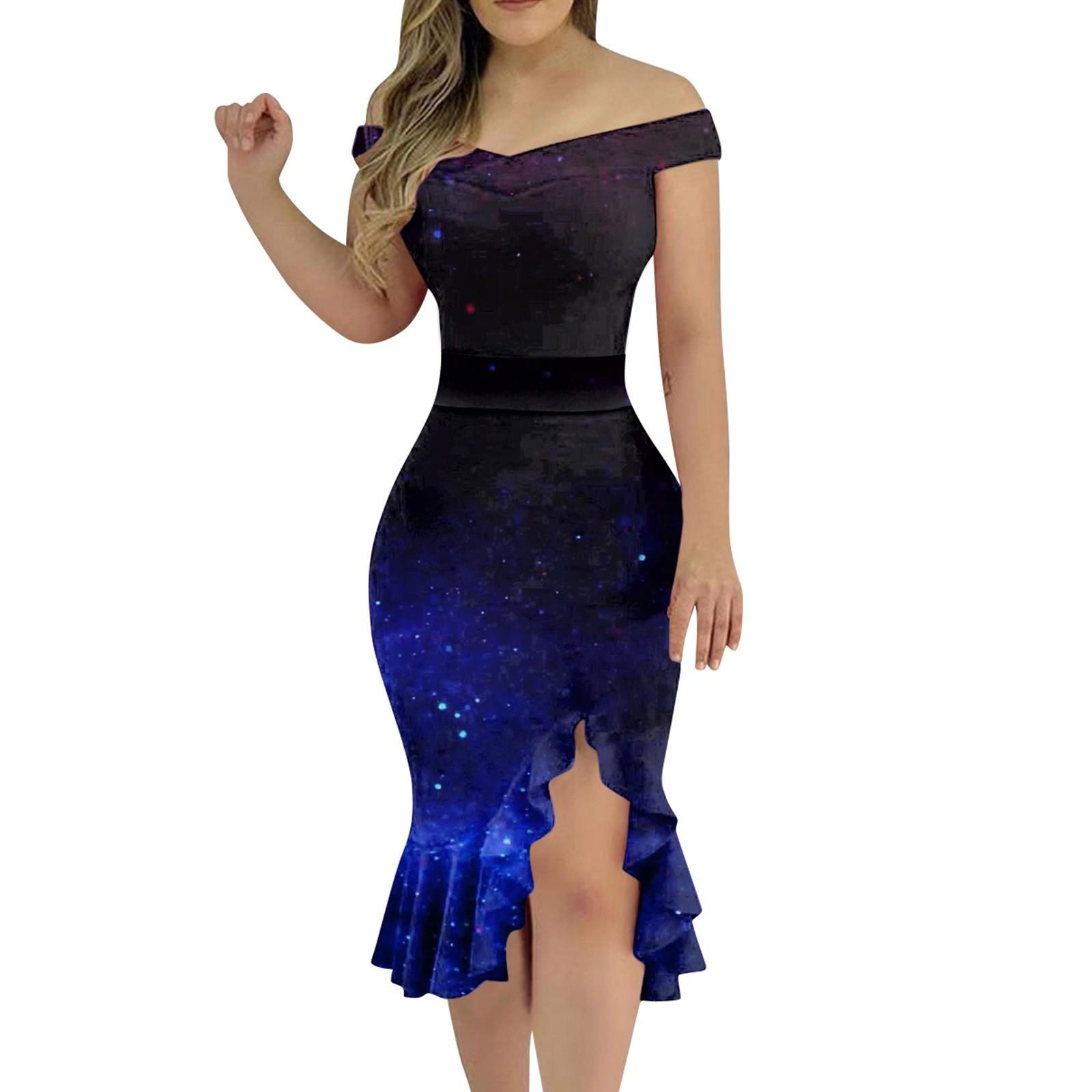 

Женское сексуальное платье с открытыми плечами и принтом, плотное платье с нерегулярной нижней частью XL