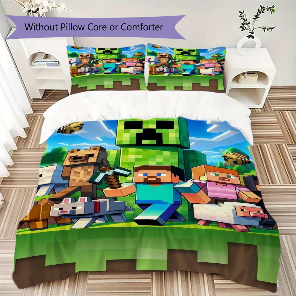 Minecraft Pixel Character Heads Bedding 1 Duvet Cover 2 Pillowcase Without Core Without Core Soft And Comfortable Christmas Birthday Gift