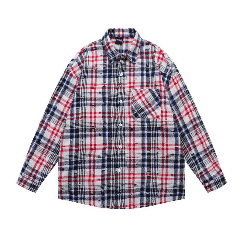 VibeStreet American Retro Plaid Trendy Long-sleeved Shirt Korean Style Fashionable Men Women Vintage Couple Casual Versatile Jacket Chic